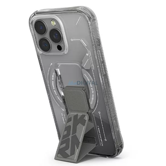 Skinarma Helio tok iPhone 16 Pro 6,3" mágneses töltéssel + fogantyús állvánnyal, titán színben