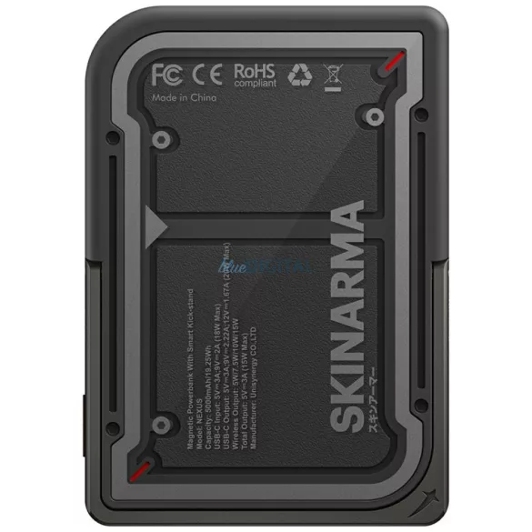 Skinarma Nexus Mecha mágneses állvánnyal ellátott powerbank, 5000 mAh, 20 W PD, USB-C, MagSafe, fekete