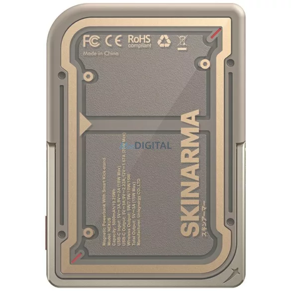 Skinarma Nexus Mecha mágneses hordtöltő állvánnyal, 5000 mAh, 20 W PD, USB-C, MagSafe, arany