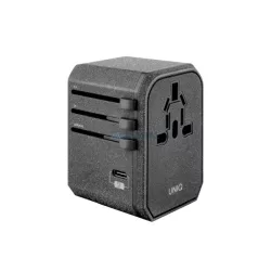   UNIQ Voyage világszerte használható töltőadapter 33 W + 2xUSB + PD 18 W + QC 3.0, szénszürke (LITHOS kollekció)