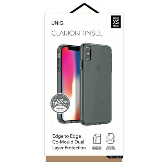 UNIQ Tok Clarion Tinsel Tinsel iPhone Xs Max fekete/füstös szürke tok