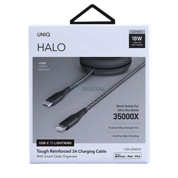 Uniq Halo Type-C - Lightning kábel 18W 1.2m - fekete