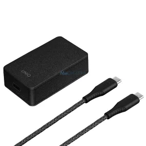 UNIQ Versa Slim töltő USB-C PD 18 W + USB-C–USB-C kábel, szénfekete (LITHOS Collect)