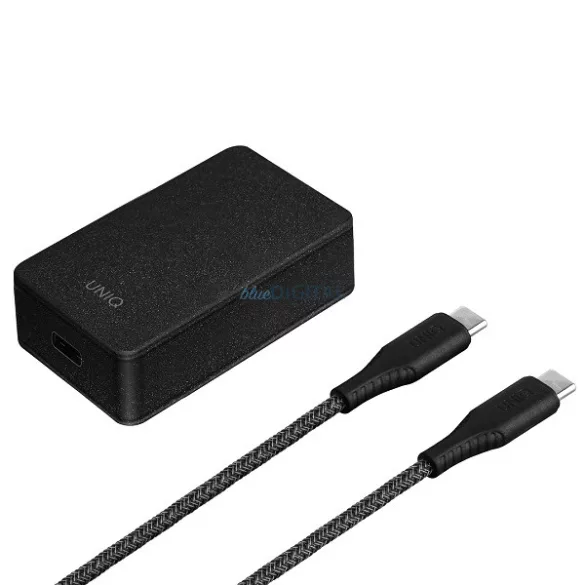 UNIQ Versa Slim töltő USB-C PD 18 W + USB-C–USB-C kábel, szénfekete (LITHOS Collect)