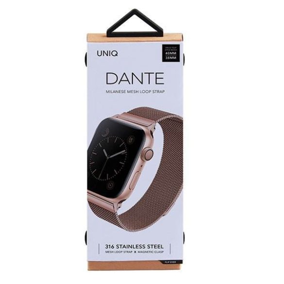 UNIQ óraszíj Dante Apple Watch Series 1/2/3/4/4/5/6/7/8/9/SE/SE2 38/40/41mm rozsdamentes acélból rózsaarany