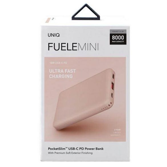 UNIQ Powerbank Fuele mini 8000mAh USB-C 18W PD gyorstöltés rózsaszín
