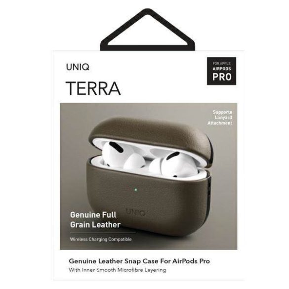 UNIQ Tok Terra AirPods Pro valódi bőr oliva tok