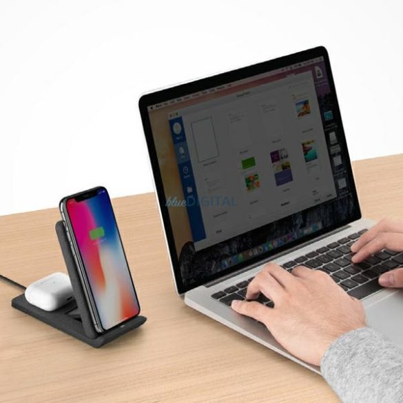 UNIQ Vertex Duo vezeték nélküli töltő 2in1 15W gyors töltés szénszürke