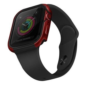 UNIQ Tok Valencia Apple Watch Series 4/5/6/SE 44mm. védőfólia bíborvörös kerettel