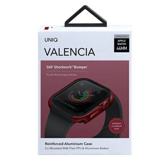 UNIQ Tok Valencia Apple Watch Series 4/5/6/SE 44mm. védőfólia bíborvörös kerettel