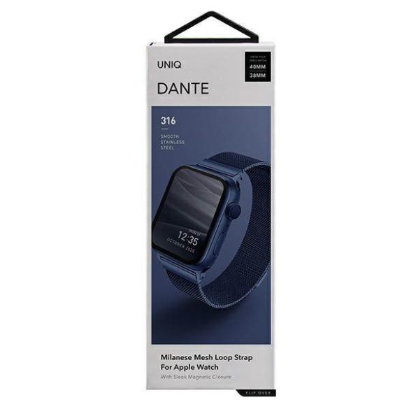 UNIQ óraszíj Dante Apple Watch Series 1/2/3/4/4/5/6/7/8/9/SE/SE2 38/40/41mm rozsdamentes acélból készült tenger kék