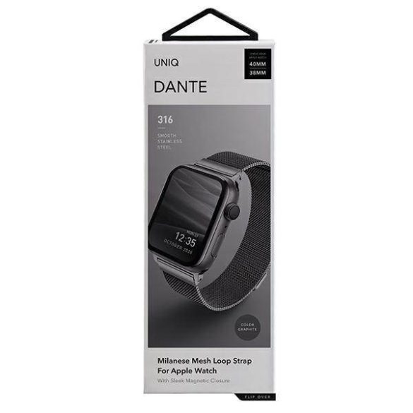 UNIQ óraszíj Dante Apple Watch Series 1/2/3/4/4/5/6/7/8/9/SE/SE2 38/40/41mm rozsdamentes acél grafit