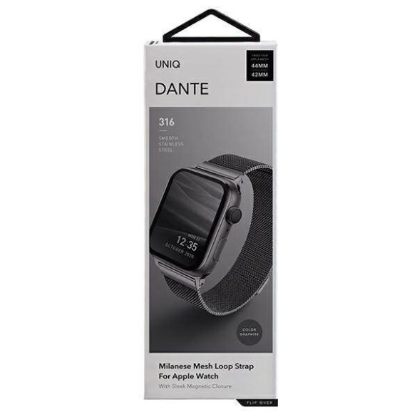 UNIQ óraszíj Dante Apple Watch Series 1/2/3/4/4/5/6/7/8/9/SE/SE2 42/44/45mm rozsdamentes acél grafit