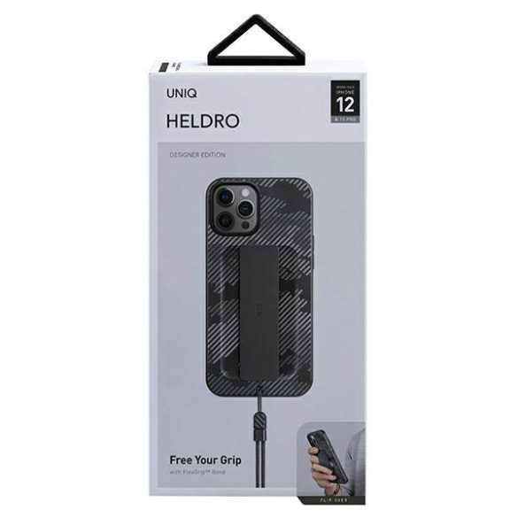 UNIQ Tok Heldro iPhone 12/12 Pro 6,1" fekete/szürke terepmintás antimikrobiális tok
