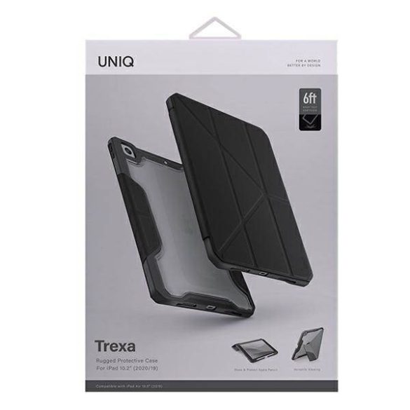 UNIQ Tok Trexa iPad 10.2" 2021/2020/ 2019 antimikrobiális fekete tok