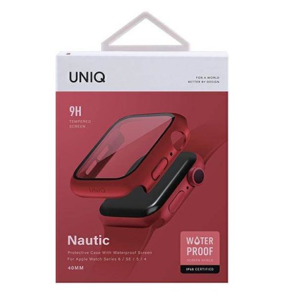 UNIQ Tok Nautic Apple Watch Series 4/5/6/SE 40mm védőfólia piros kerettel