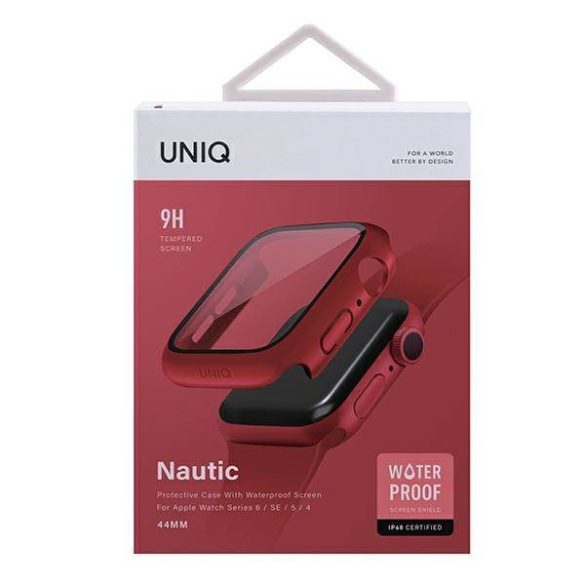 UNIQ Tok Nautic Apple Watch Series 4/5/6/SE 44mm védőfólia piros kerettel