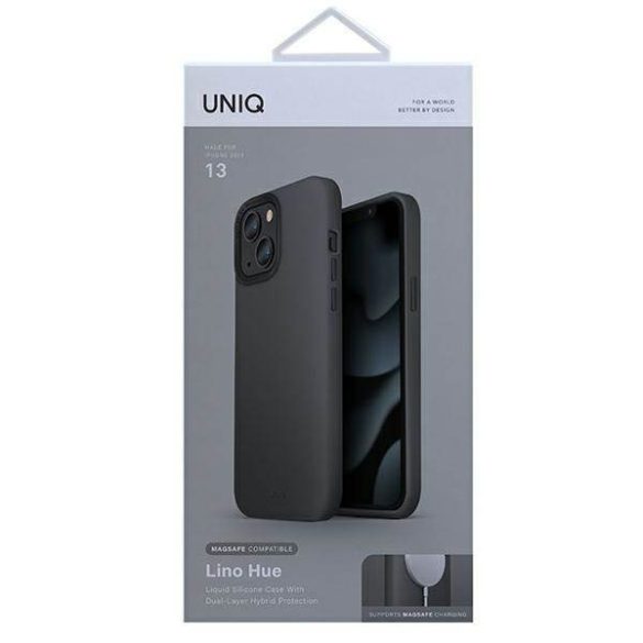 UNIQ etui Lino Hue iPhone 13 / 14 / 15 6,1" szénszürke MagSafe MagSafe tok