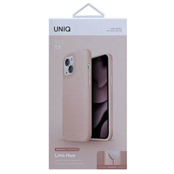 UNIQ etui Lino Hue iPhone 13 / 14 / 15 6,1" rózsaszín MagSafe tok