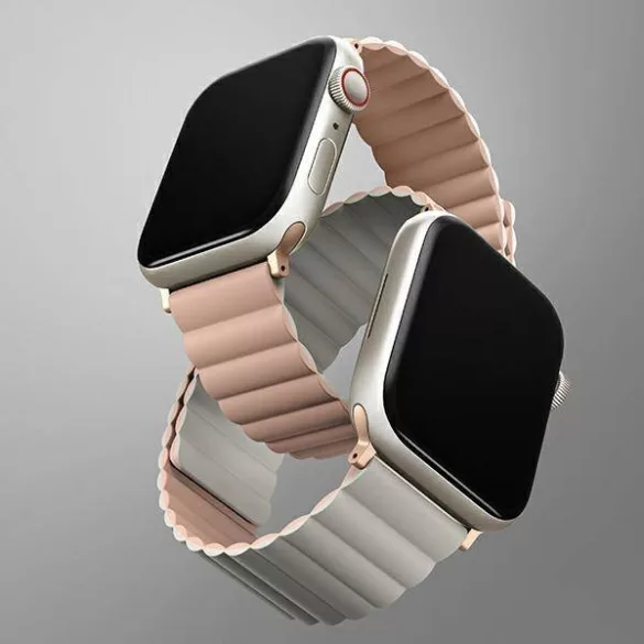 UNIQ Revix szíj Apple Watch Series 1-8/SE/SE2/SE3 38/40/41mm fordítható mágneses mágneses rózsaszín-bézs