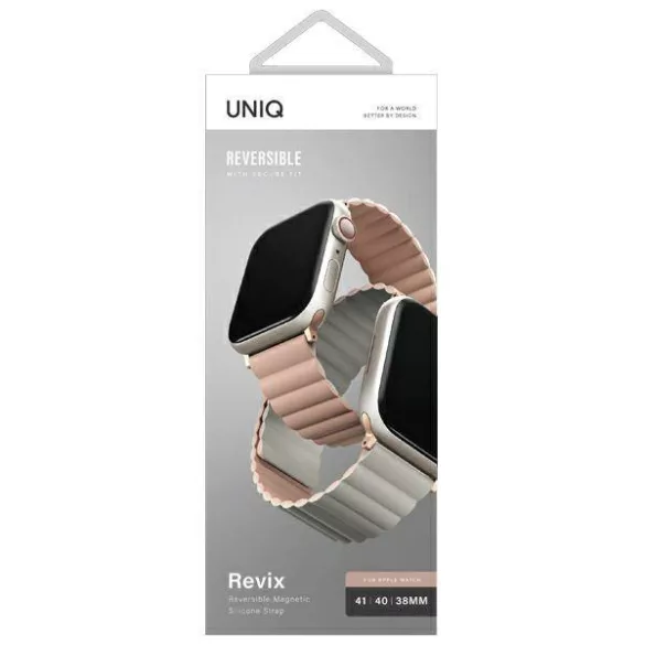 UNIQ Revix szíj Apple Watch Series 1-8/SE/SE2/SE3 38/40/41mm fordítható mágneses mágneses rózsaszín-bézs