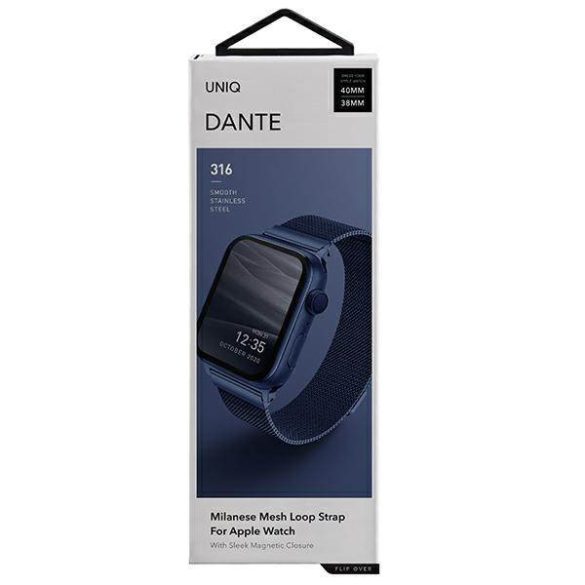UNIQ óraszíj Dante Apple Watch Series 1/2/3/4/4/5/6/7/8/9/SE/SE2 38/40/41mm rozsdamentes acél kobaltkék
