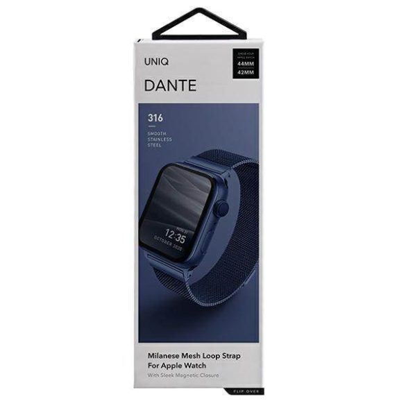 UNIQ óraszíj Dante Apple Watch Series 1/2/3/4/4/5/6/7/8/9/SE/SE2 42/44/45mm rozsdamentes acél kobaltkék