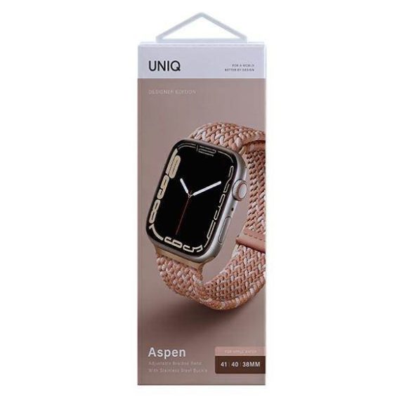 UNIQ óraszíj Aspen Apple Watch 40/38/41mm Series 1/2/3/4/5/6/7/8/9/SE/SE2 fonott DE citrus rózsaszínű