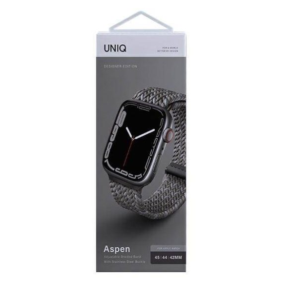 UNIQ óraszíj Aspen Apple Watch 44/42/45 mm Series 1/2/3/4/4/5/6/7/8/9/SE/SE2 fonott DE pebble szürke