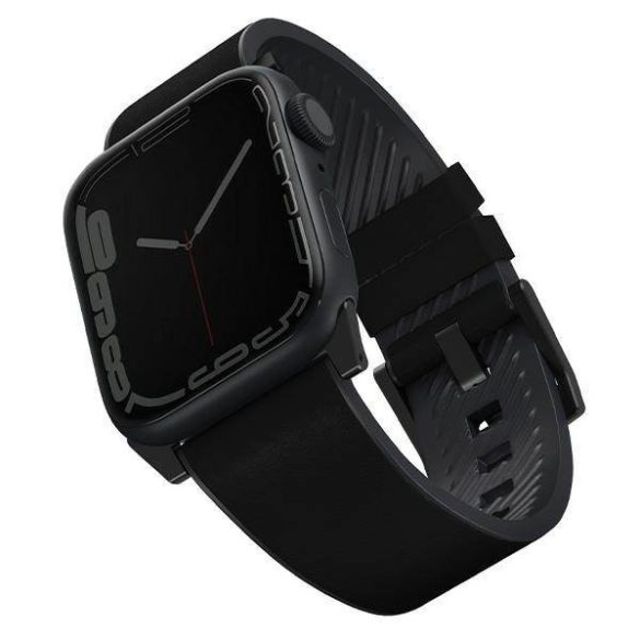 UNIQ óraszíj Straden Apple Watch Series 1/2/3/4/4/5/6/7/8/9/SE/SE2/Ultra/Ultra 2 42/44/45/49mm. Bőr hibrid szíj fekete