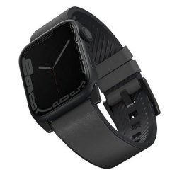   UNIQ óraszíj Straden Apple Watch Series 1/2/3/4/4/5/6/7/8/9/SE/SE2/Ultra/Ultra 2 42/44/45/49mm. Bőr hibrid szíj szürke