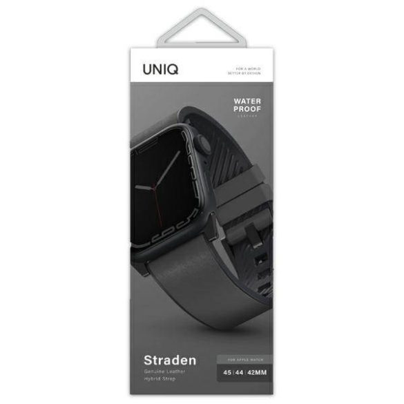 UNIQ óraszíj Straden Apple Watch Series 1/2/3/4/4/5/6/7/8/9/SE/SE2/Ultra/Ultra 2 42/44/45/49mm. Bőr hibrid szíj szürke