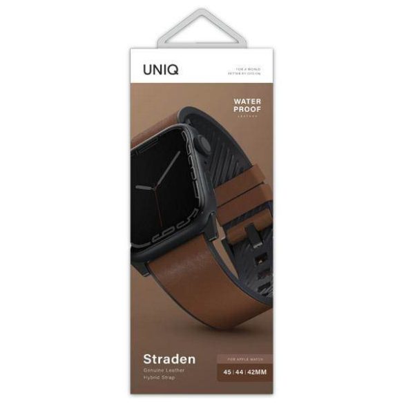 UNIQ óraszíj Straden Apple Watch Series 1/2/3/4/4/5/6/7/8/9/SE/SE2/Ultra/Ultra 2 42/44/45/49mm. Bőr hibrid szíj barna