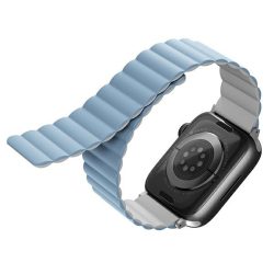   UNIQ óraszíj Revix Apple Watch Series 1/2/3/4/4/5/6/7/8/9/SE/SE2/Ultra/Ultra 2 42/44/45/49mm. Megfordítható mágneses fehér-kék