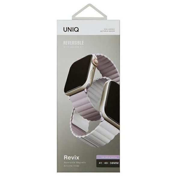 UNIQ óraszíj Revix Apple Watch Series 1/2/3/4/4/5/6/7/8/9/SE/SE2 38/40/41mm. Megfordítható mágneses lila-fehér