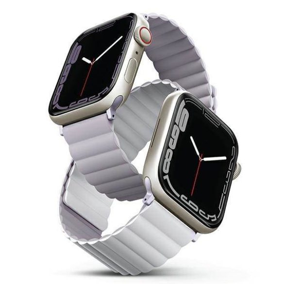 UNIQ óraszíj Revix Apple Watch Series 1/2/3/4/4/5/6/7/8/9/SE/SE2/Ultra/Ultra 2 42/44/45/49mm. Megfordítható mágneses lila-fehér