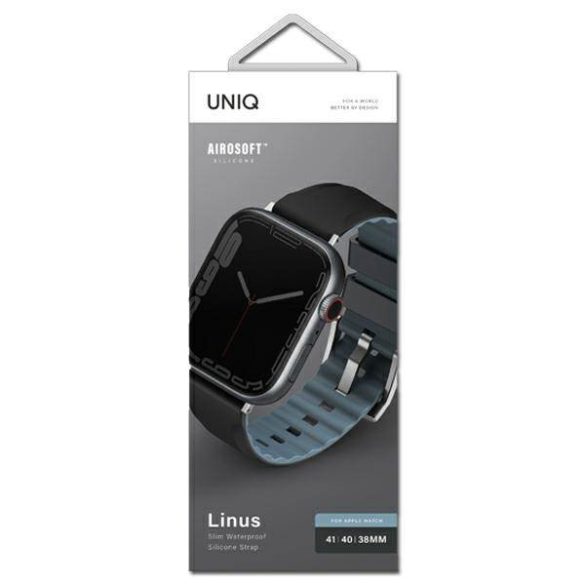 UNIQ óraszíj Linus Apple Watch Series 1/2/3/4/4/5/6/7/8/9/SE/SE2 38/40/41mm. Airosoft szilikon éjfekete