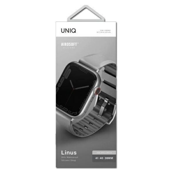 UNIQ óraszíj Linus Apple Watch Series 1/2/3/4/4/5/6/7/8/9/SE/SE2 38/40/41mm. Airosoft szilikon kréta szürke