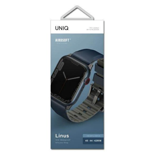 UNIQ óraszíj Linus Apple Watch Series 1/2/3/4/4/5/6/7/8/9/SE/SE2/Ultra/Ultra 2 42/44/45/49mm. Airosoft szilikon tengerészkék