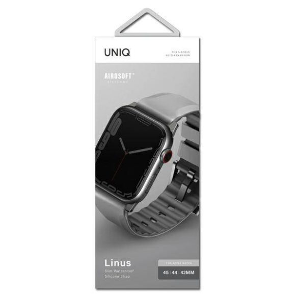 UNIQ óraszíj Linus Apple Watch Series 1/2/3/4/4/5/6/7/8/9/SE/SE2/Ultra/Ultra 2 42/44/45/49mm. Airosoft szilikon kréta szürke