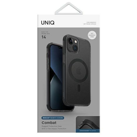 UNIQ etui Combat iPhone 14 / 15 / 13 6,1" Magclick Charging szénszín tok