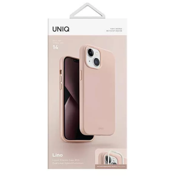 UNIQ etui Lino iPhone 14 6,1" rózsaszínű tok