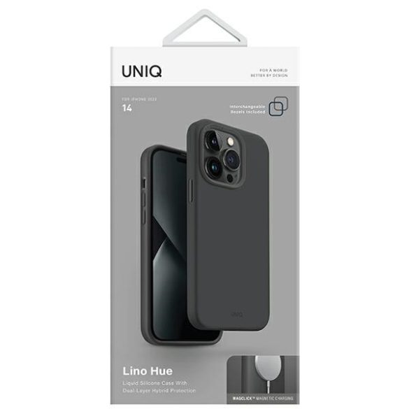 UNIQ etui Lino Hue iPhone 14 / 15 / 13 6,1" Magclick Charging szénszürke tok