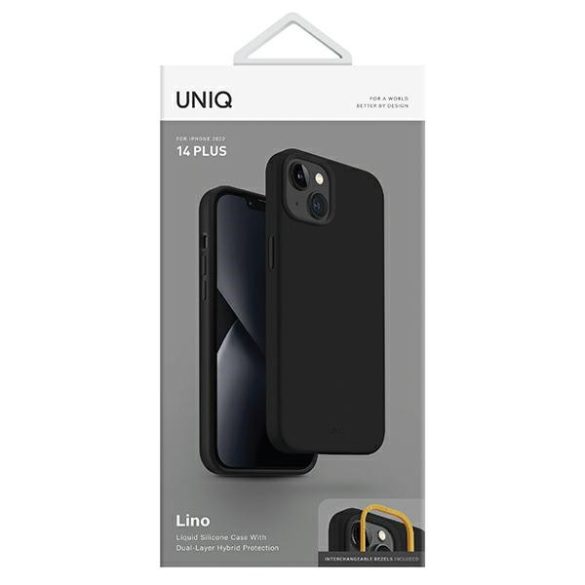 UNIQ etui Lino iPhone 14 Plus / 15 Plus 6.7" éjfekete színben tok