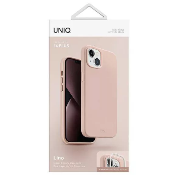 UNIQ etui Lino iPhone 14 Plus 6.7" rózsaszínű tok