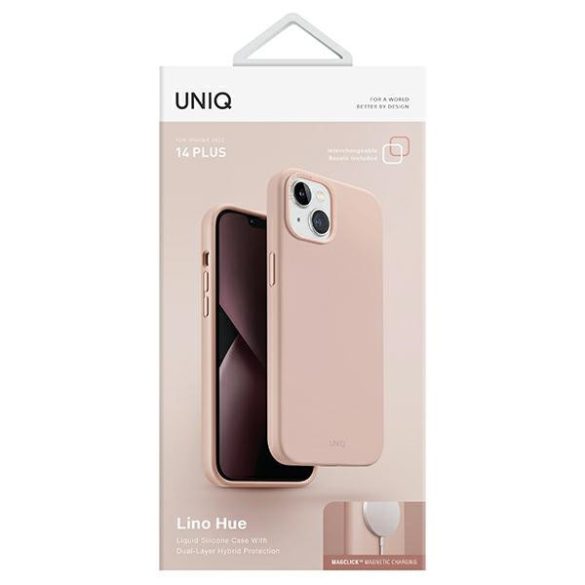 UNIQ etui Lino Hue iPhone 14 Plus / 15 Plus 6.7" Magclick töltés rózsaszín tok