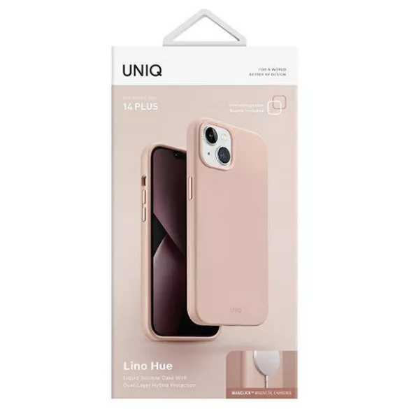 UNIQ etui Lino Hue iPhone 14 Plus 6.7" Magclick töltés rózsaszín tok