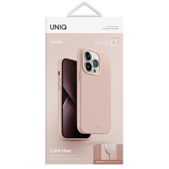 UNIQ etui Lino Hue iPhone 14 Pro 6,1" Magclick Charging rózsaszín tok