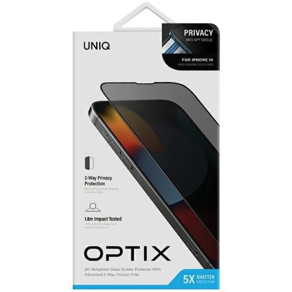 UNIQ Optix Privacy betekintésvédett edzett üveg applikátorral iPhone 14 