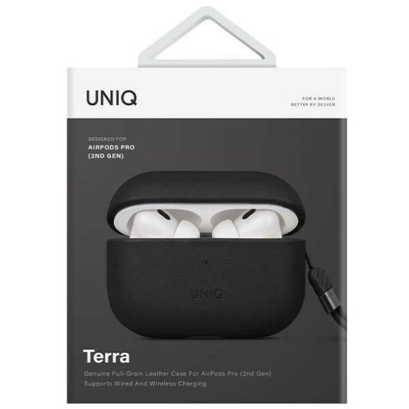 UNIQ etui Terra AirPods Pro 2 gen. Valódi bőr (2022/2023) fekete tok